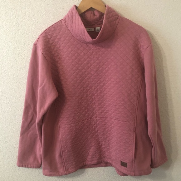 LL Bean Mock Neck Funnelneck Quilted Pullover in Pink with Pockets - Size Large - Picture 1 of 9